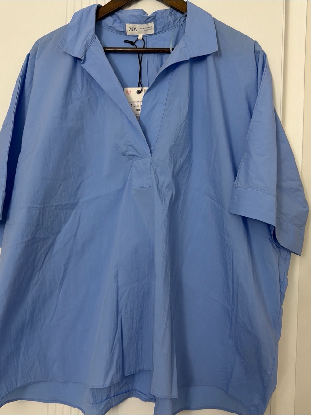 ZARA Blue Short Sleeve Popover Shirt